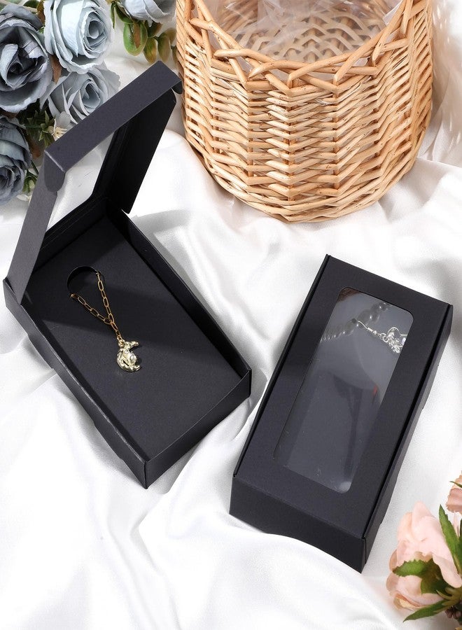 AojSup 50 Pcs Jewelry Packaging Boxes 5.4"x3.4"x0.7" Paper Necklace Gift Box Bulk Necklace Boxes With Window 50Display Card 60 Sticker for Displaying Necklaces Rings Bracelets Earrings, Black - Image 4